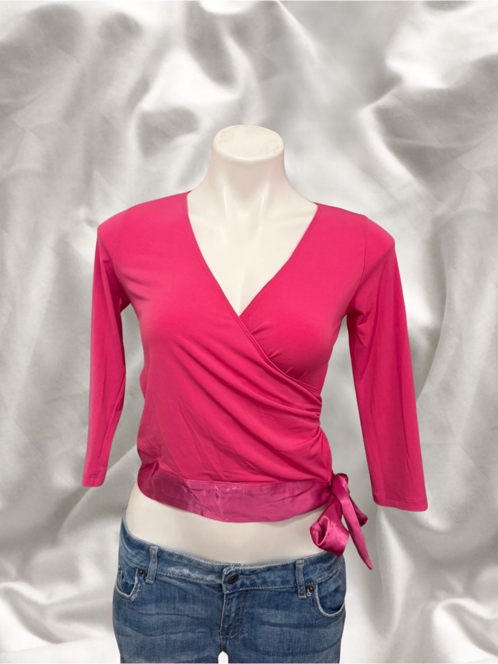 Vintage 90s/Y2K Frederick’s of Hollywood Hot Pink Wrap Top - Satin Tie Hem